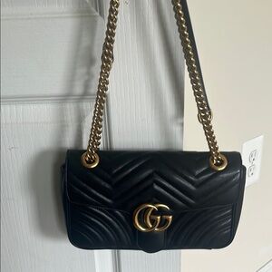 Gucci Black and Gold GG Marmont Shoulder Bag